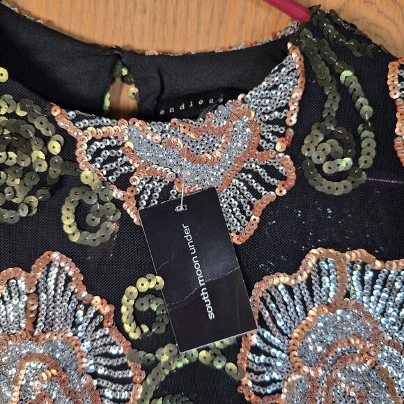 Endless Rose Black Sequin Floral Party Top Small - Picture 9 of 13